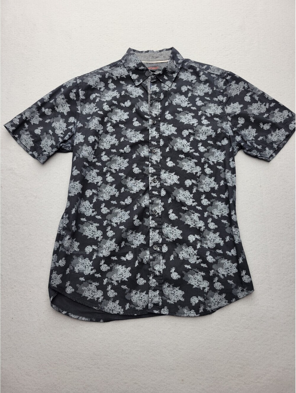 Smash Men's Button-Up Medium Black/White Short Sleeve Floral Cotton Knit Work